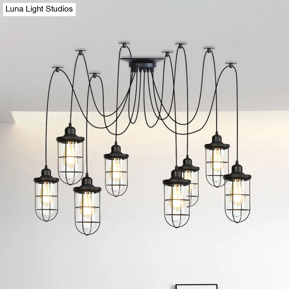 Industrial Black Caged Multi-Bulb Ceiling Light With Clear Glass - Perfect For Restaurants And Swag