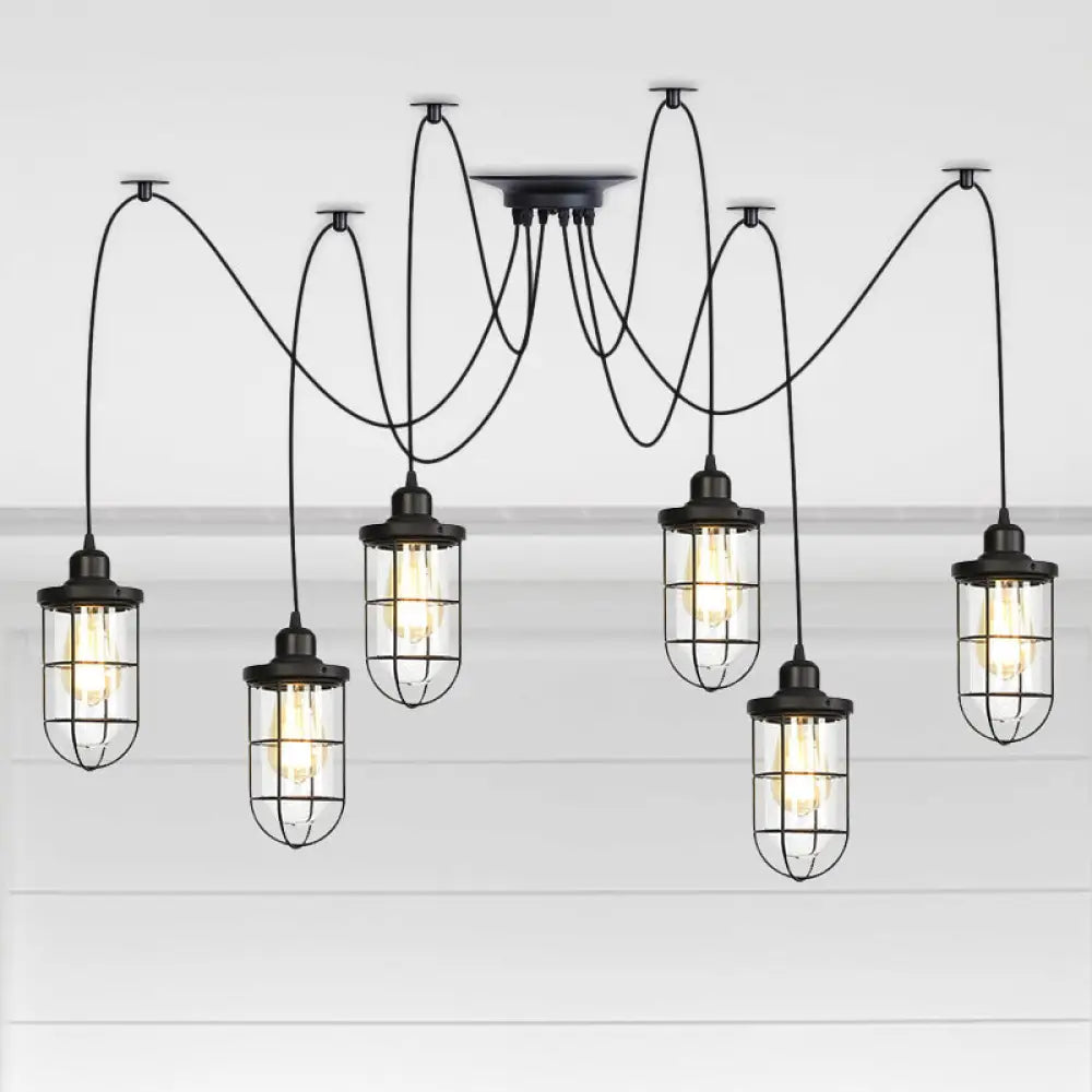 Industrial Black Caged Multi-Bulb Ceiling Light With Clear Glass - Perfect For Restaurants And Swag