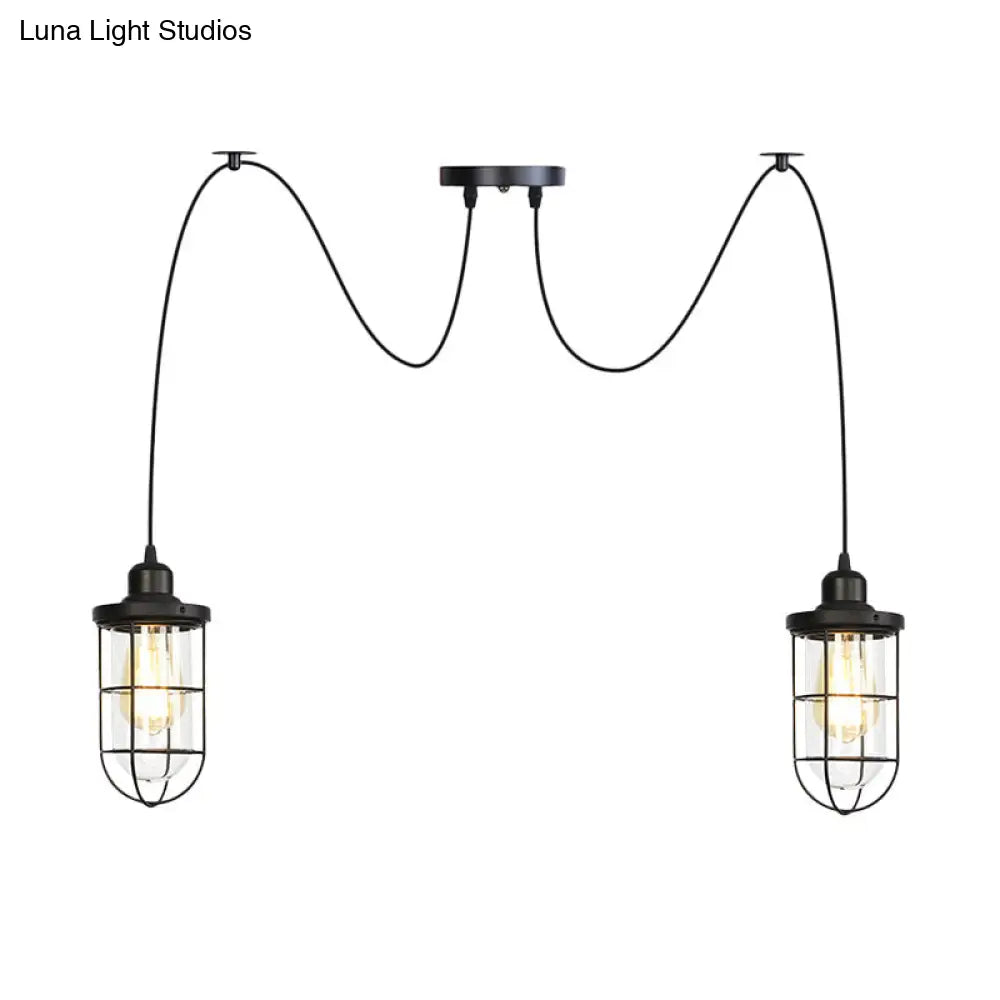 Industrial Black Caged Multi Ceiling Light - Clear Glass 2/3/6-Bulb Ideal For Restaurants Swag