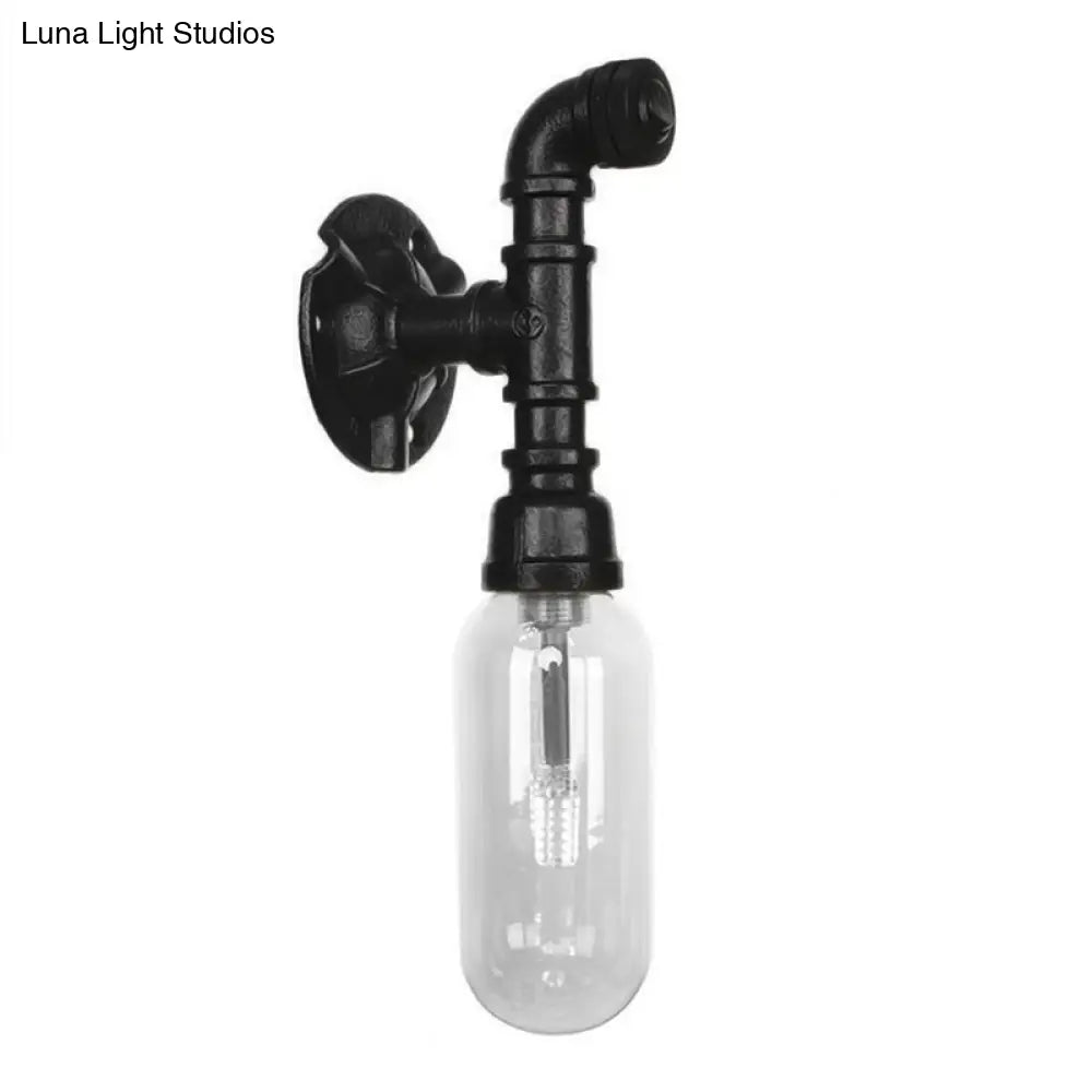 Industrial Black Capsule Shade Sconce Light With Clear Glass Wall Mount Corridor Lighting