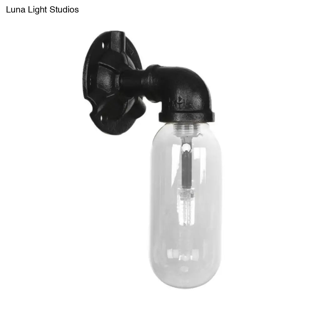 Industrial Black Capsule Shade Sconce Light With Clear Glass Wall Mount Corridor Lighting