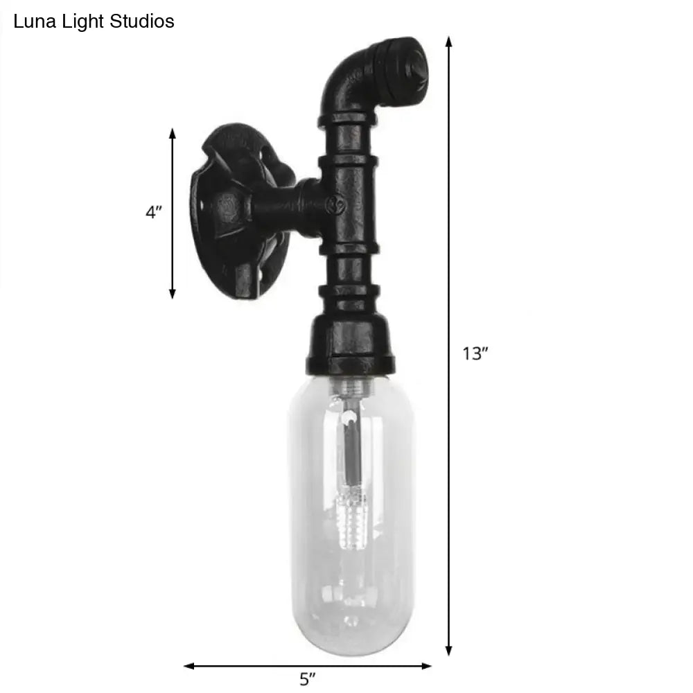 Industrial Black Capsule Shade Sconce Light With Clear Glass Wall Mount Corridor Lighting