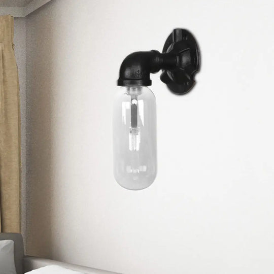 Industrial Black Capsule Shade Sconce Light With Clear Glass Wall Mount Corridor Lighting / B