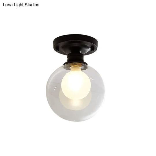 Industrial Black Ceiling Light With Clear Glass Globe Shade For Living Room