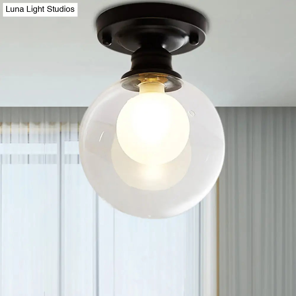 Industrial Black Ceiling Light With Clear Glass Globe Shade For Living Room