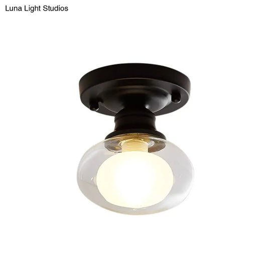 Industrial Black Ceiling Light With Clear Glass Globe Shade For Living Room