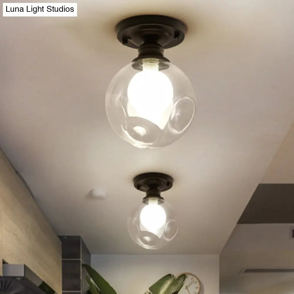 Industrial Black Ceiling Light With Clear Glass Globe Shade For Living Room