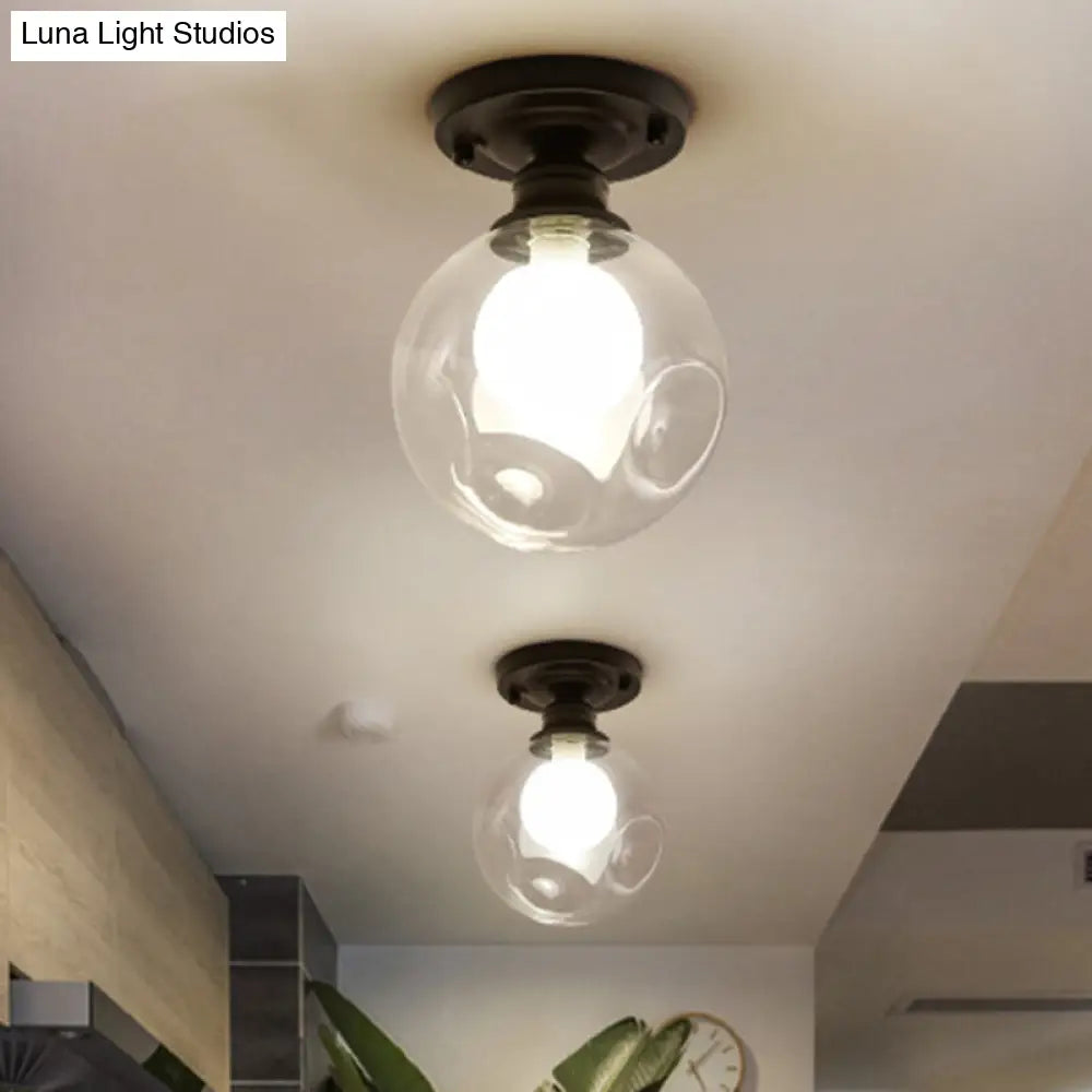 Industrial Black Ceiling Light With Clear Glass Globe Shade For Living Room