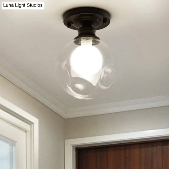 Industrial Black Ceiling Light With Clear Glass Globe Shade For Living Room / Round