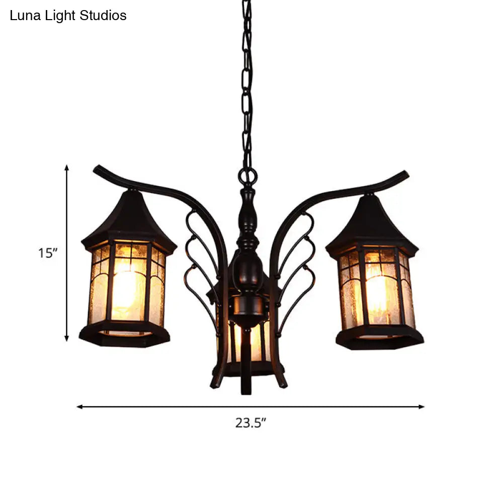 Industrial Black Ceiling Light With Clear Glass Lantern Chandelier (3/5/6 Heads)