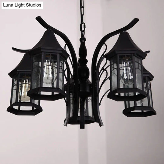 Industrial Black Ceiling Light With Clear Glass Lantern Chandelier (3/5/6 Heads) 5 /