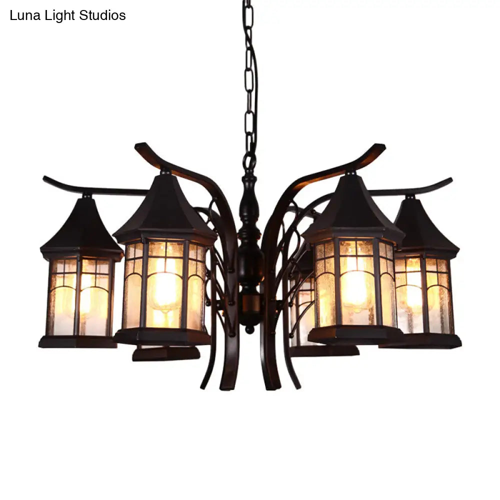 Industrial Black Ceiling Light With Clear Glass Lantern Chandelier (3/5/6 Heads)