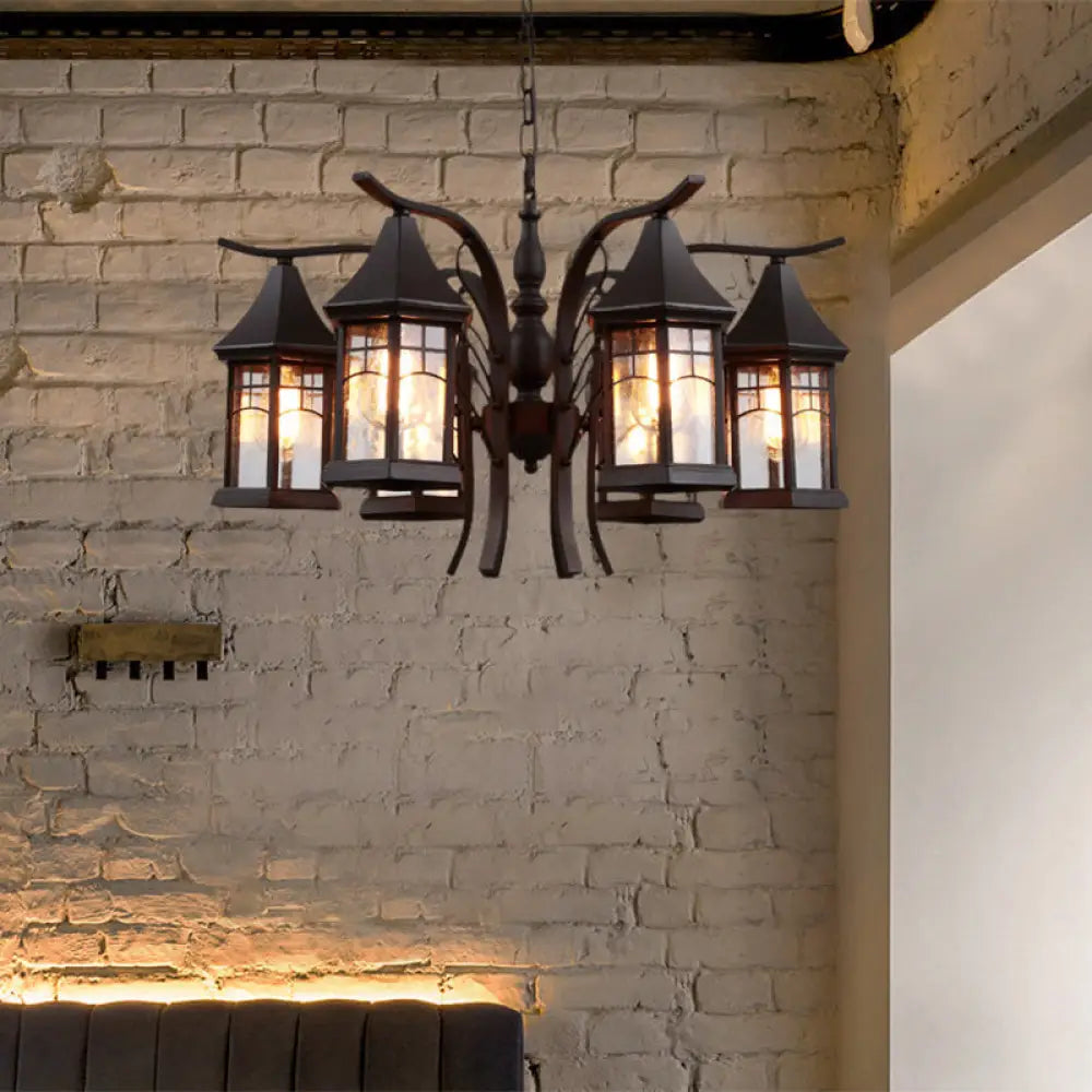 Industrial Black Ceiling Light With Clear Glass Lantern Chandelier - 3/5/6 Heads 6 /