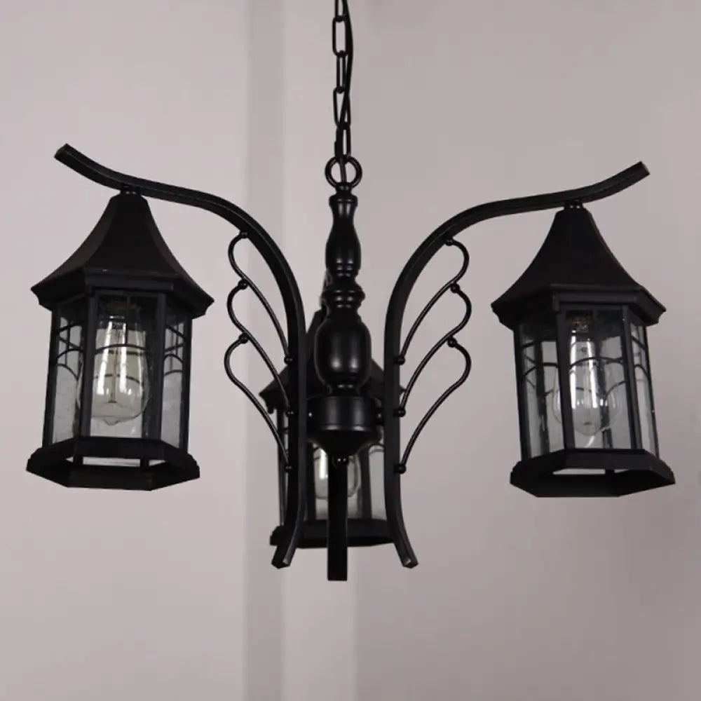 Industrial Black Ceiling Light With Clear Glass Lantern Chandelier - 3/5/6 Heads 3 /