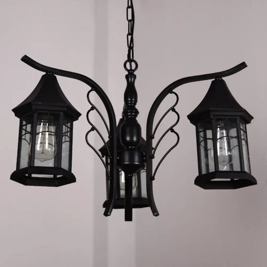 Industrial Black Ceiling Light With Clear Glass Lantern Chandelier - 3/5/6 Heads 3 /