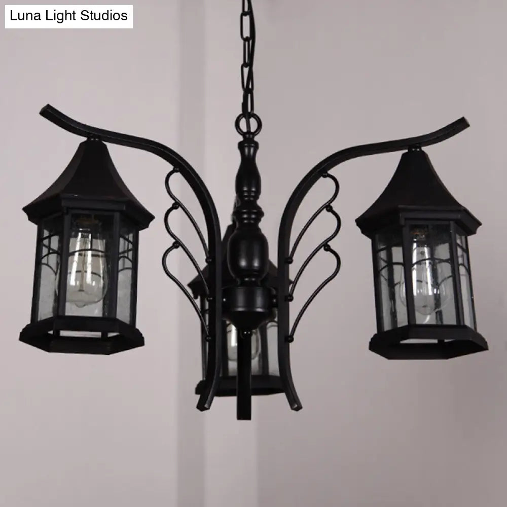 Industrial Black Ceiling Light With Clear Glass Lantern Chandelier (3/5/6 Heads) 3 /
