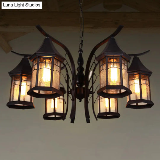 Industrial Black Ceiling Light With Clear Glass Lantern Chandelier - 3/5/6 Heads