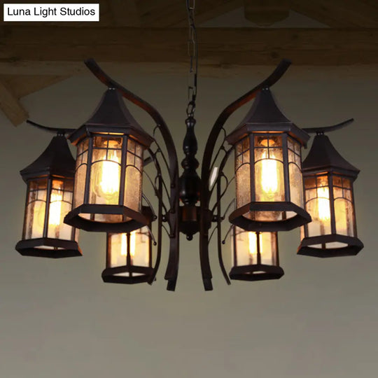 Industrial Black Ceiling Light With Clear Glass Lantern Chandelier (3/5/6 Heads)