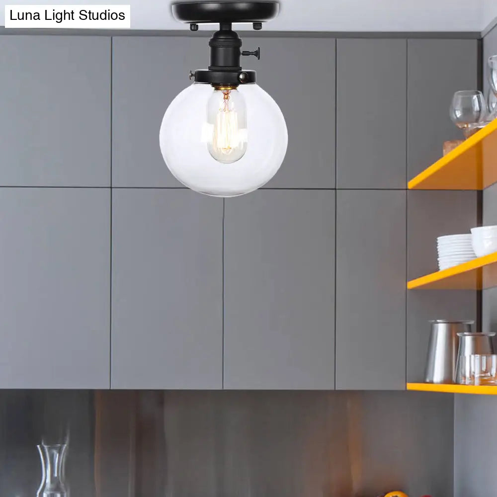 Industrial Black Ceiling Mount Light With Clear/Amber Glass - Perfect For Kitchen