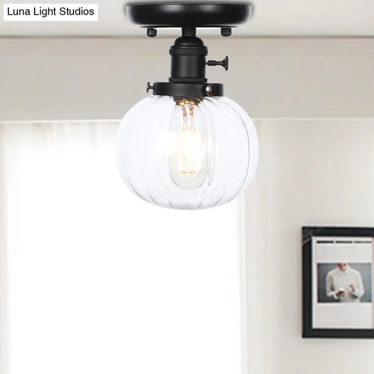 Industrial Black Ceiling Mount Light With Clear/Amber Glass - Perfect For Kitchen Clear / Round