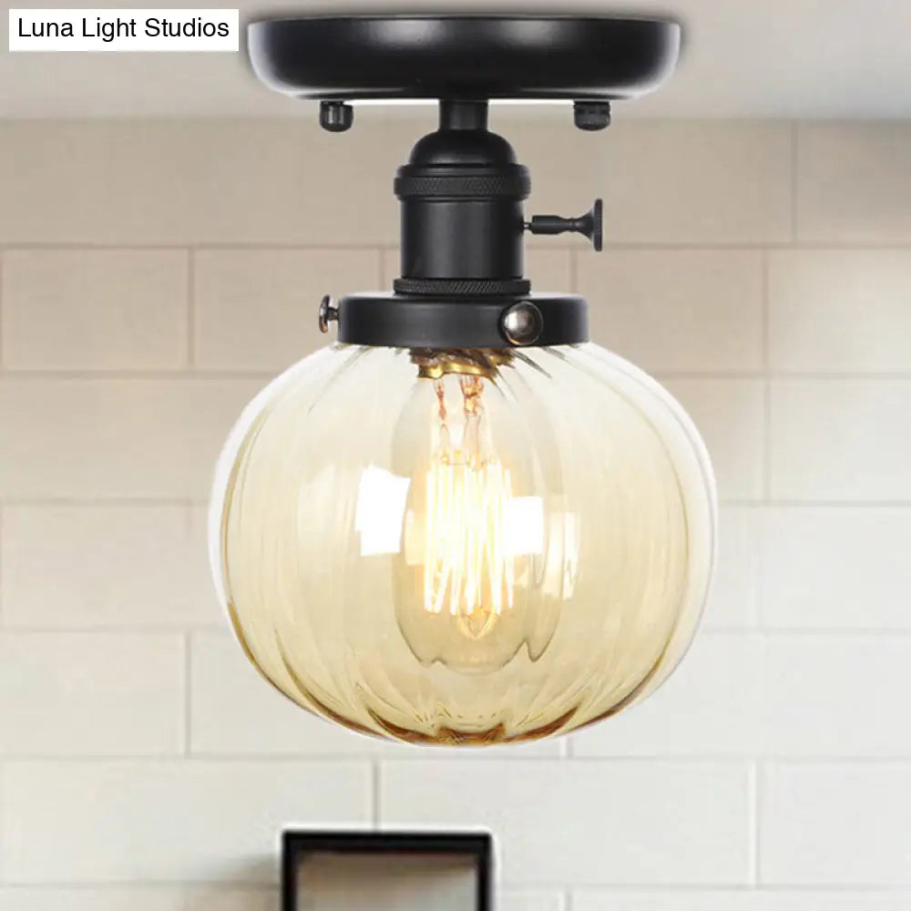 Industrial Black Ceiling Mount Light With Clear/Amber Glass - Perfect For Kitchen