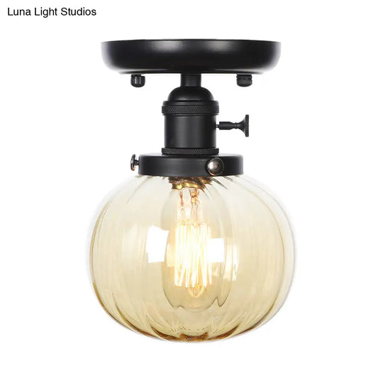 Industrial Black Ceiling Mount Light With Clear/Amber Glass - Perfect For Kitchen