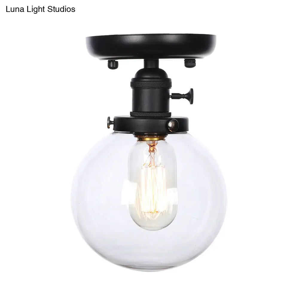 Industrial Black Ceiling Mount Light With Clear/Amber Glass - Perfect For Kitchen