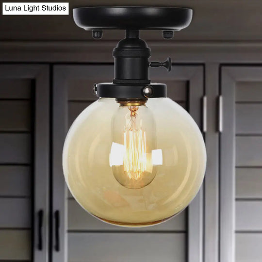 Industrial Black Ceiling Mount Light With Clear/Amber Glass - Perfect For Kitchen