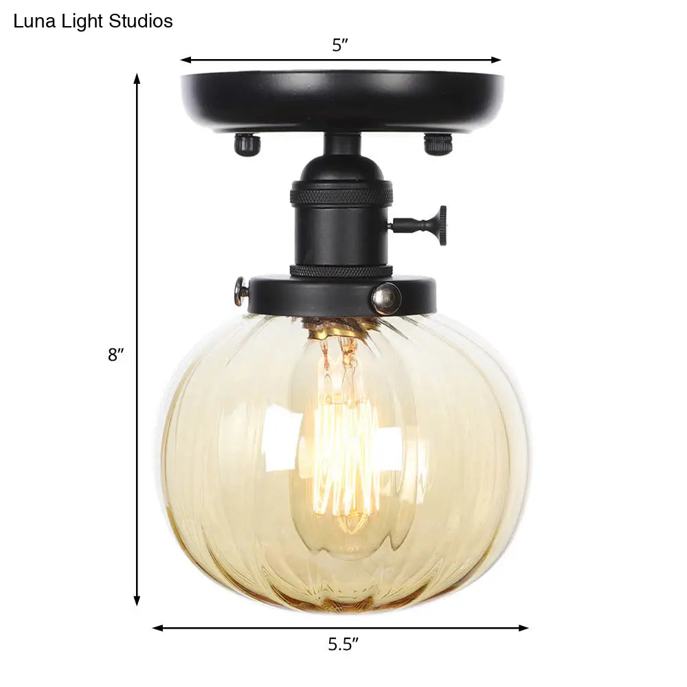 Industrial Black Ceiling Mount Light With Clear/Amber Glass - Perfect For Kitchen