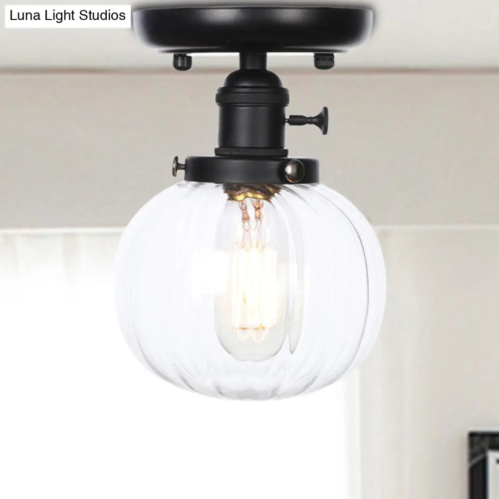 Industrial Black Ceiling Mount Light With Clear/Amber Glass - Perfect For Kitchen