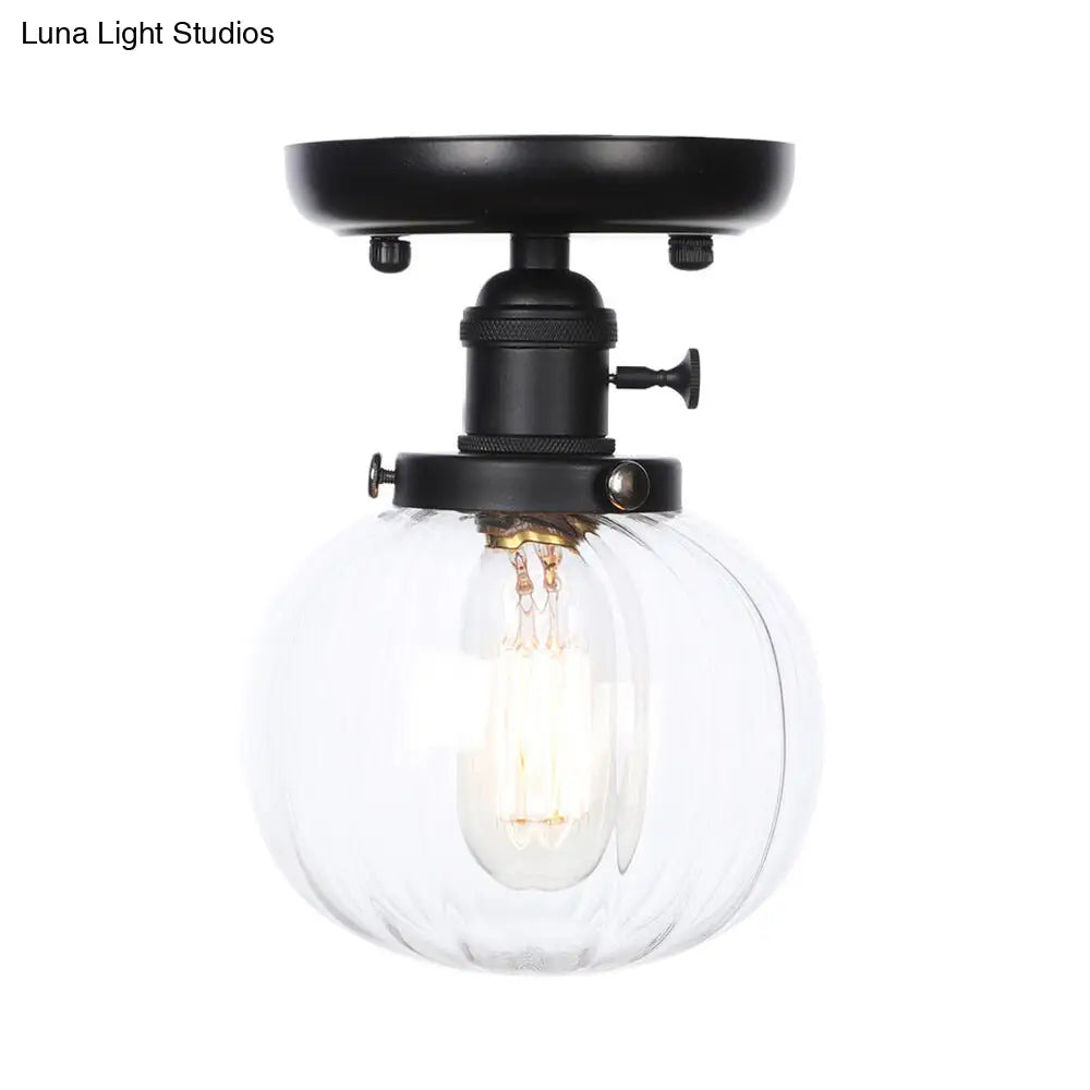 Industrial Black Ceiling Mount Light With Clear/Amber Glass - Perfect For Kitchen