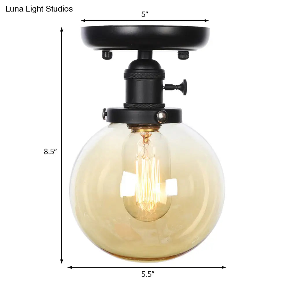 Industrial Black Ceiling Mount Light With Clear/Amber Glass - Perfect For Kitchen