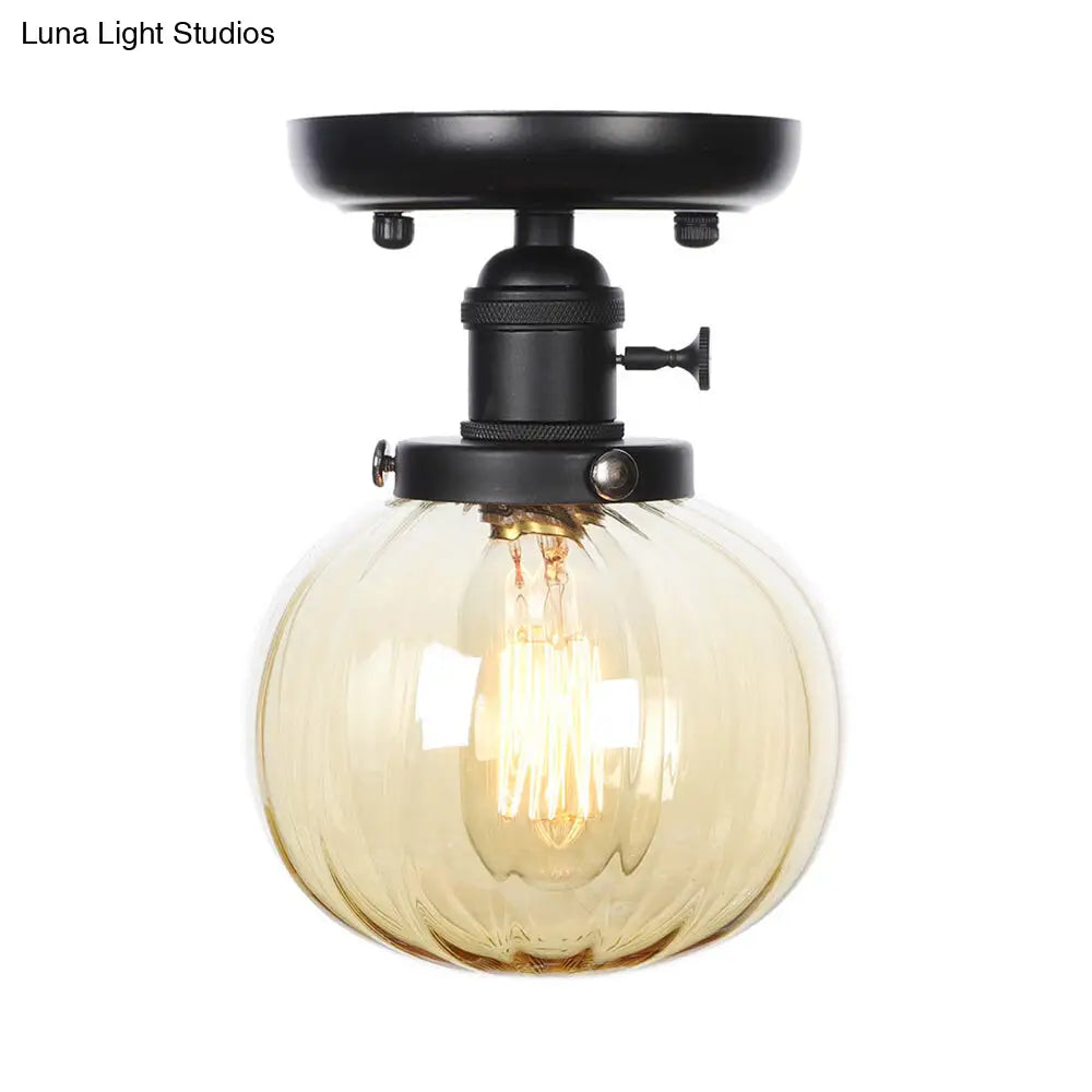 Industrial Black Ceiling Mount Light With Clear/Amber Glass - Perfect For Kitchen