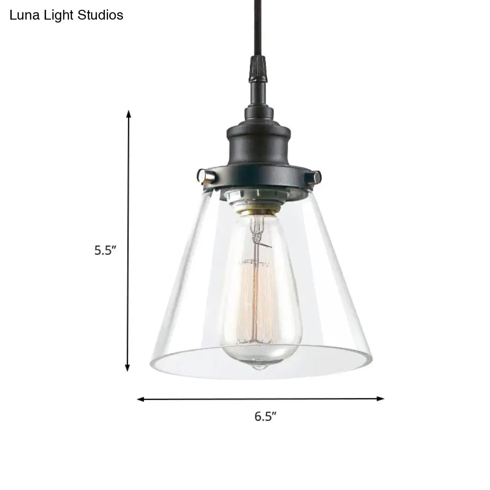 Industrial Black Ceiling Pendant Light With Clear Glass Cone Shade - Ideal For Kitchen