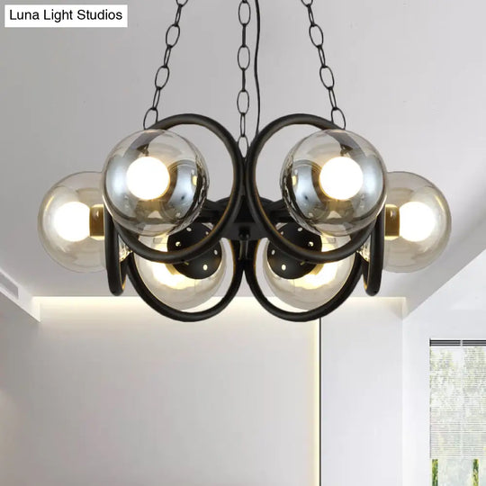 Industrial Black Chandelier Light With Clear Glass 6/8 Bulbs And Round Cage Stylish Global Pendant