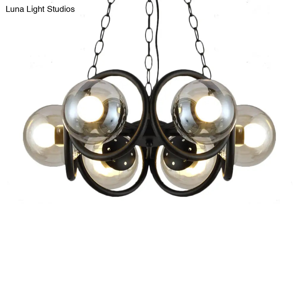 Industrial Black Chandelier Light With Clear Glass 6/8 Bulbs And Round Cage Stylish Global Pendant