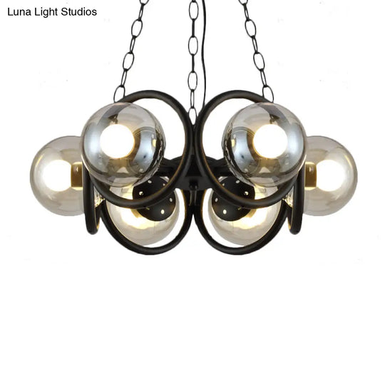 Industrial Black Chandelier Light With Clear Glass 6/8 Bulbs And Round Cage Stylish Global Pendant