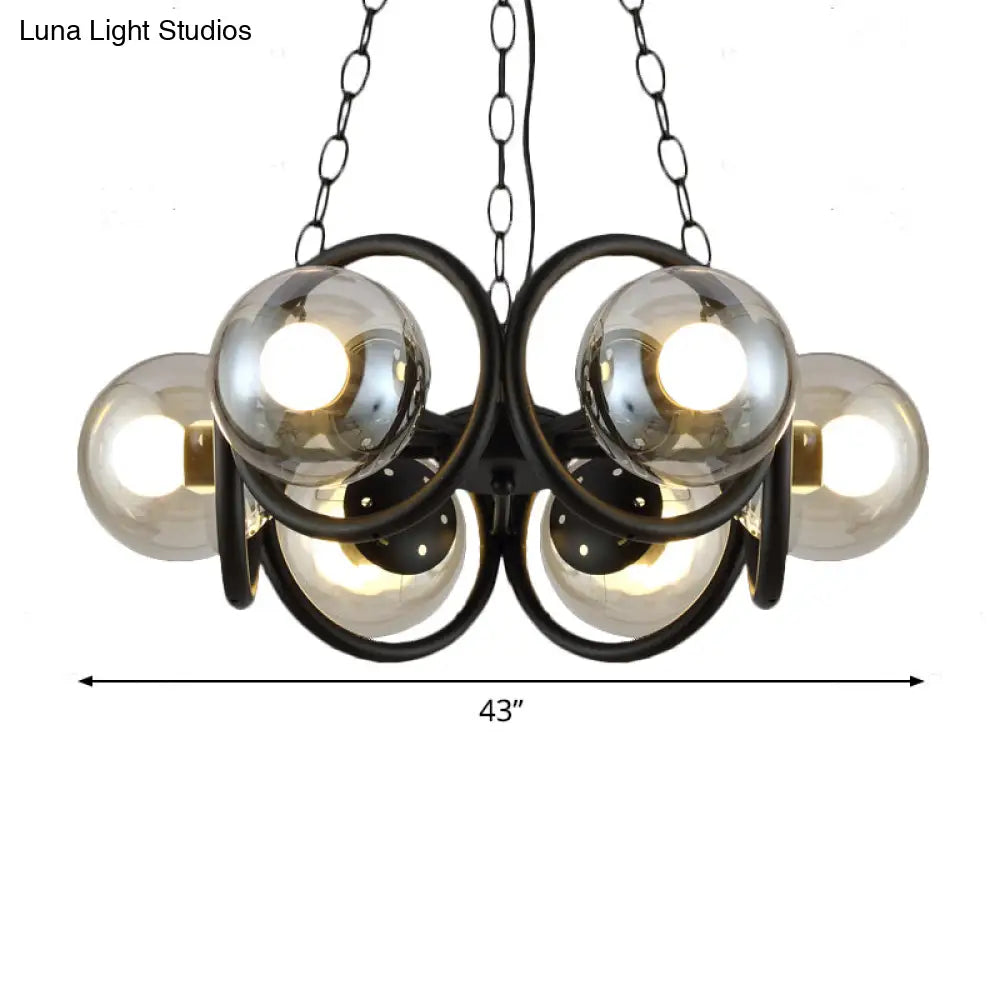 Industrial Black Chandelier Light With Clear Glass 6/8 Bulbs And Round Cage Stylish Global Pendant