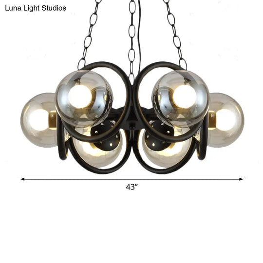 Industrial Black Chandelier Light With Clear Glass 6/8 Bulbs And Round Cage Stylish Global Pendant