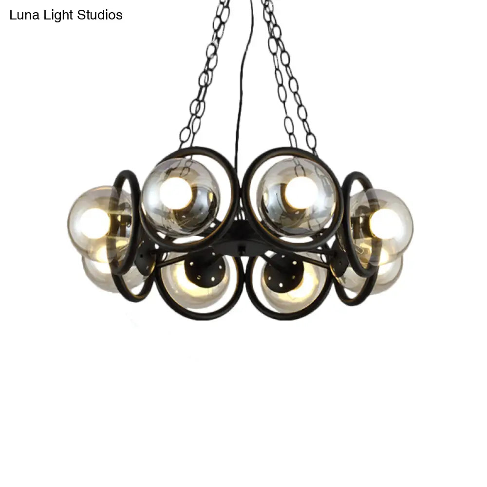 Industrial Black Chandelier Light With Clear Glass 6/8 Bulbs And Round Cage Stylish Global Pendant