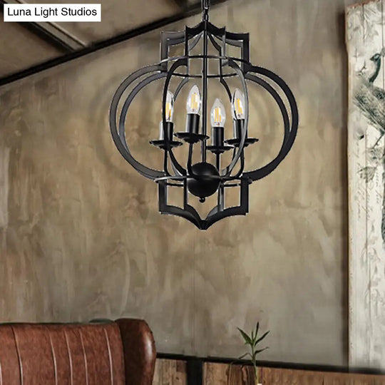 Industrial Dining Room Chandelier Pendant Light - 4-Bulb Candle Metal Shade Ceiling Lamp In Black