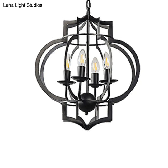 Industrial Dining Room Chandelier Pendant Light - 4-Bulb Candle Metal Shade Ceiling Lamp In Black