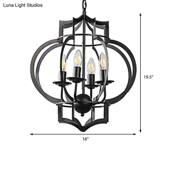 Industrial Dining Room Chandelier Pendant Light - 4-Bulb Candle Metal Shade Ceiling Lamp In Black