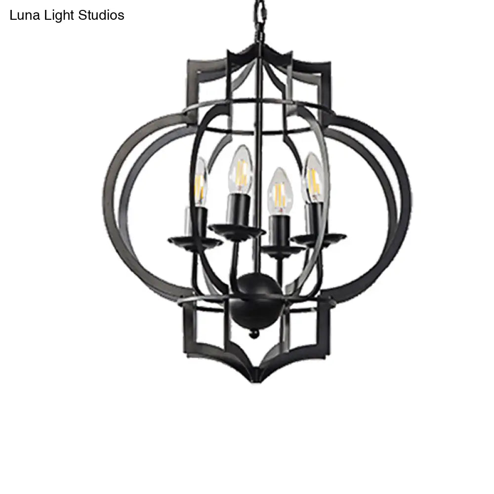 Industrial Black Chandelier Pendant Light With Metal Candle Shade - 4-Bulb Ceiling Lamp For Dining