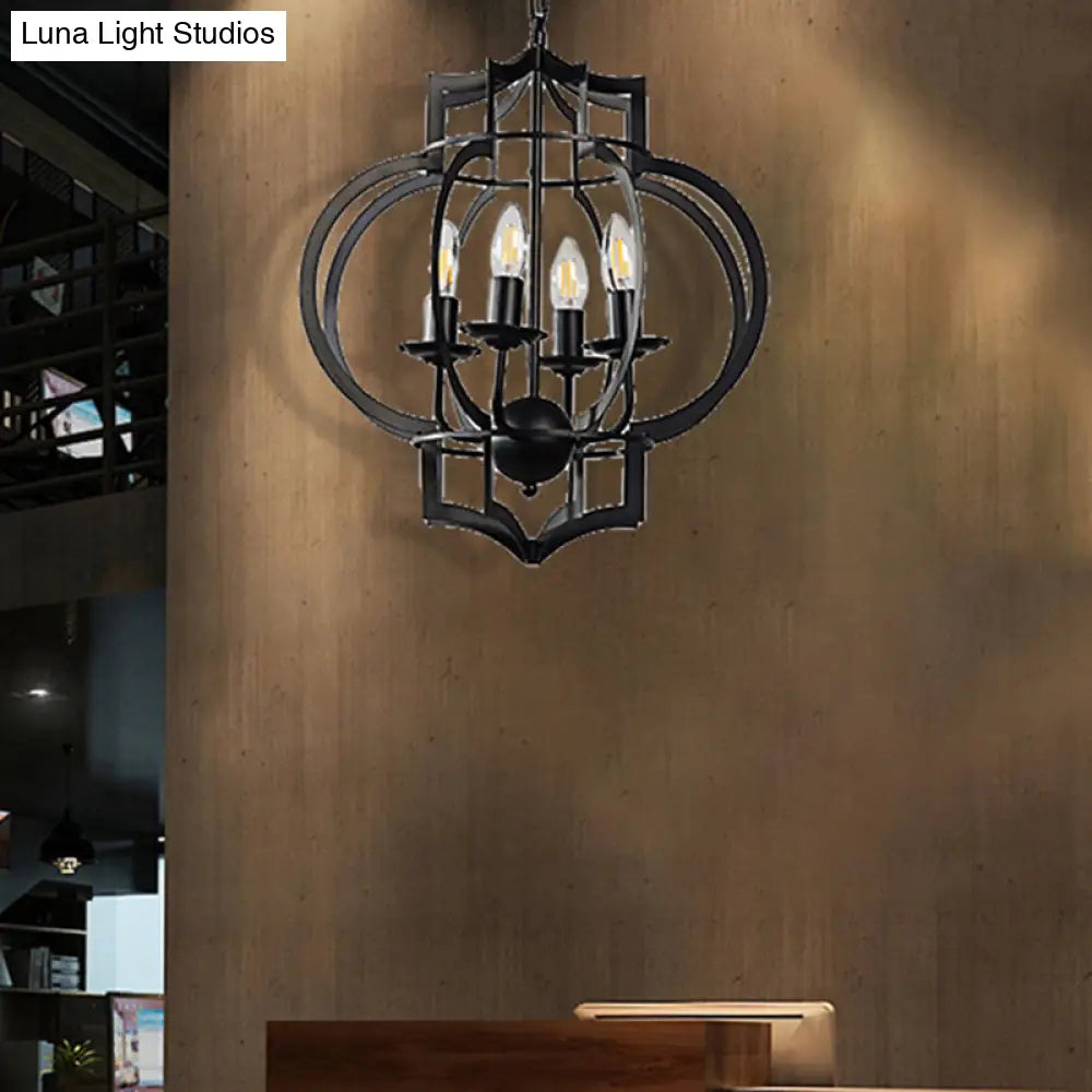 Industrial Dining Room Chandelier Pendant Light - 4-Bulb Candle Metal Shade Ceiling Lamp In Black