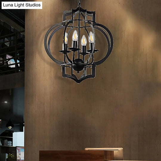 Industrial Dining Room Chandelier Pendant Light - 4-Bulb Candle Metal Shade Ceiling Lamp In Black