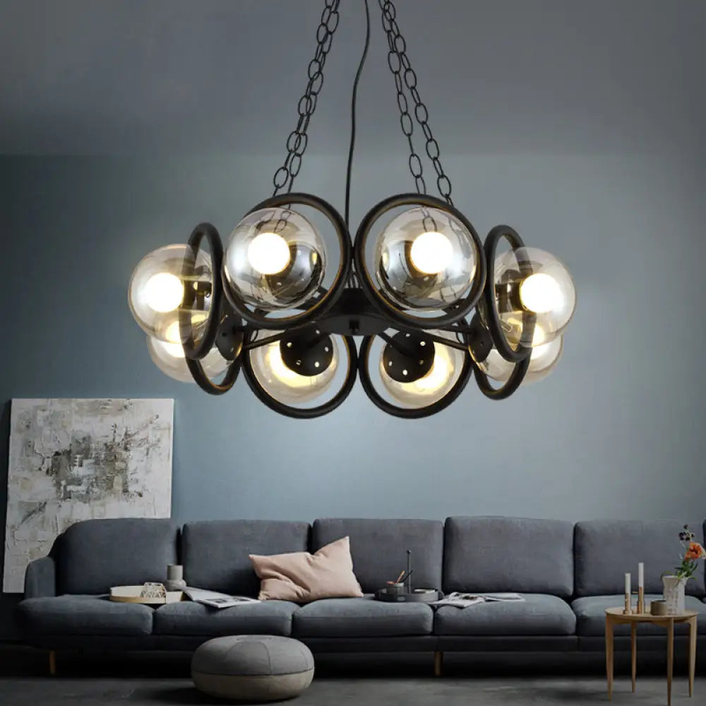Industrial Black Chandelier With 6/8 Bulbs & Clear Glass Globe Pendants 8 /