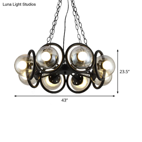 Industrial Black Chandelier With 6/8 Bulbs & Clear Glass Globe Pendants