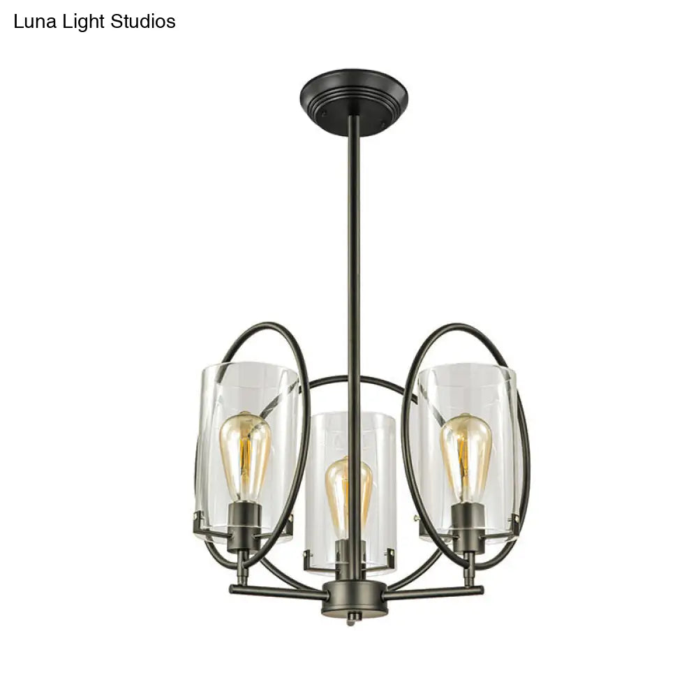 Industrial Black Glass Chandelier With Clear Cylindrical Bulbs - Ceiling Pendant Light