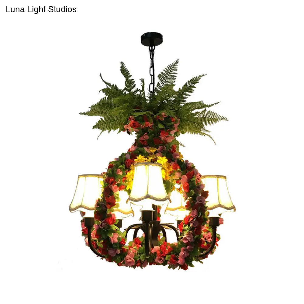 Industrial Flower Fabric Chandelier With 5 Led Lights In Black